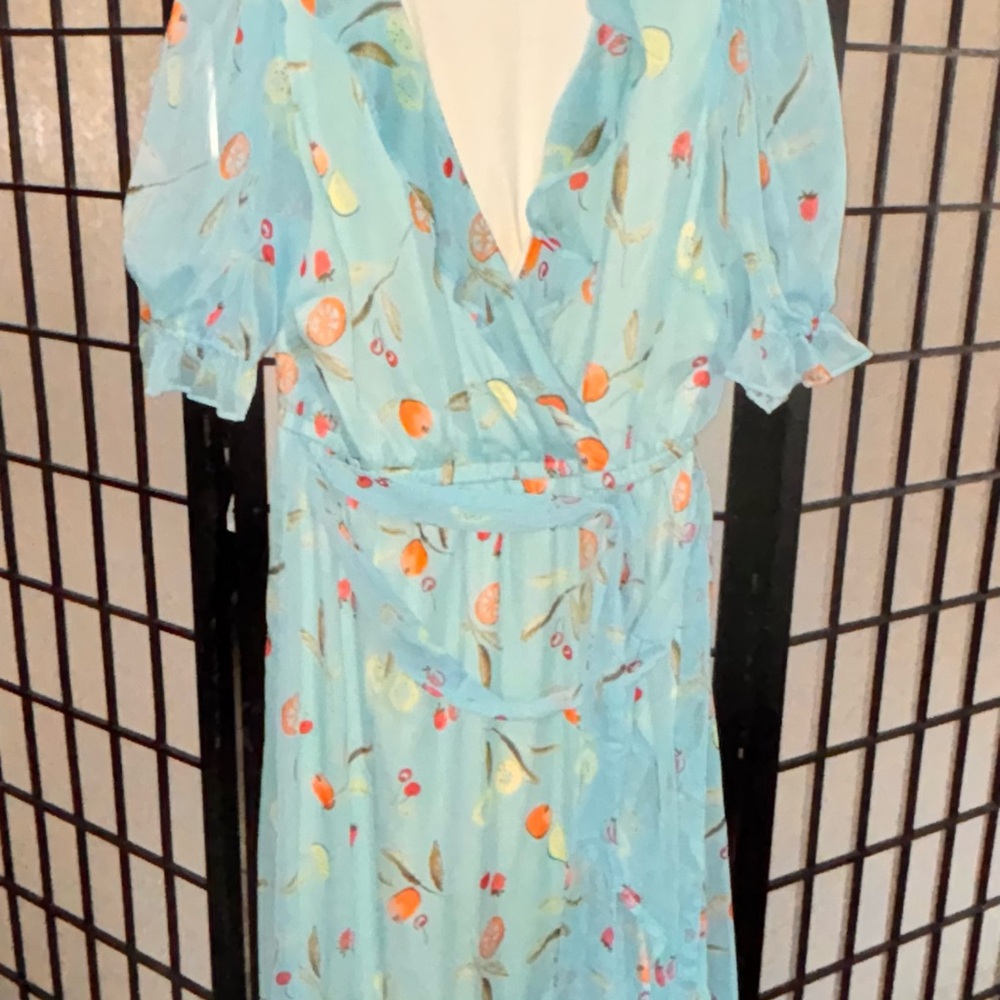 LC Lauren Conrad Light Blue Fruit Print Midi Dress